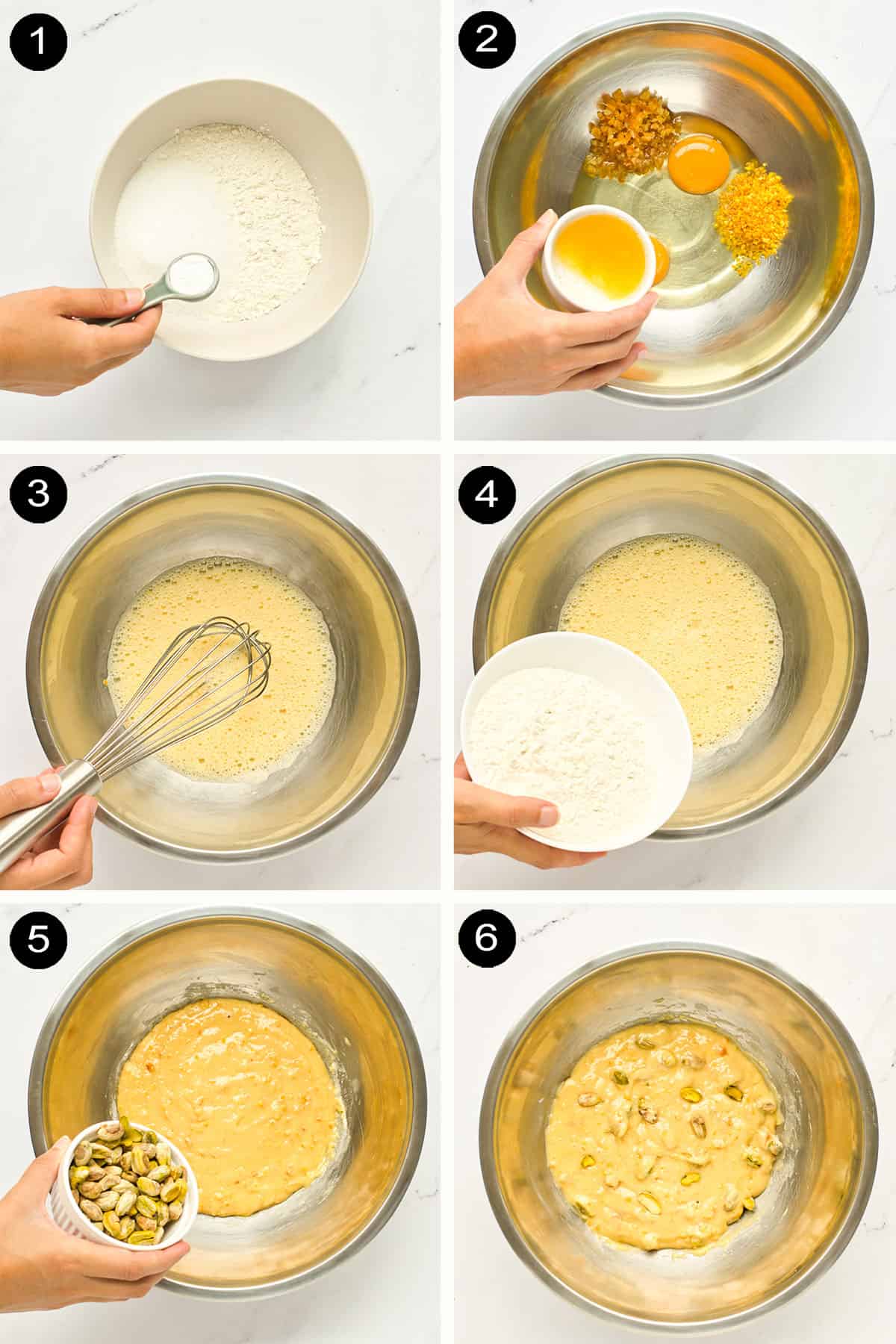 Steps to make biscotti dough.