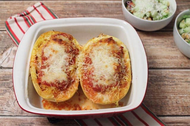 Lasagna Stuffed Spaghetti Squash fresh out of oven|2CookinMamas