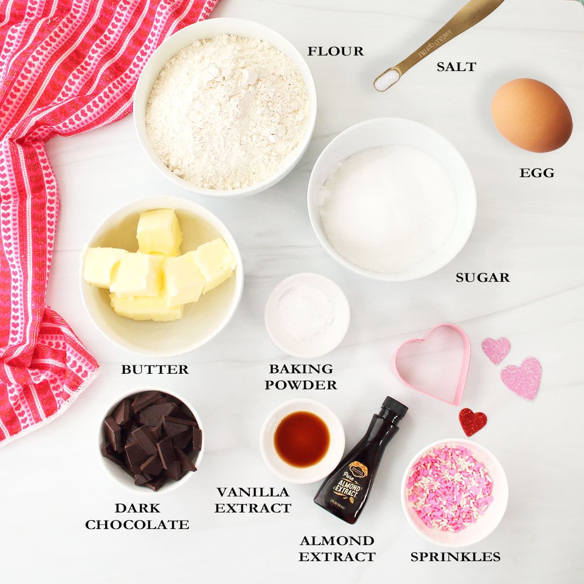 Ingredients for chocolate dipped sugar cookies.
