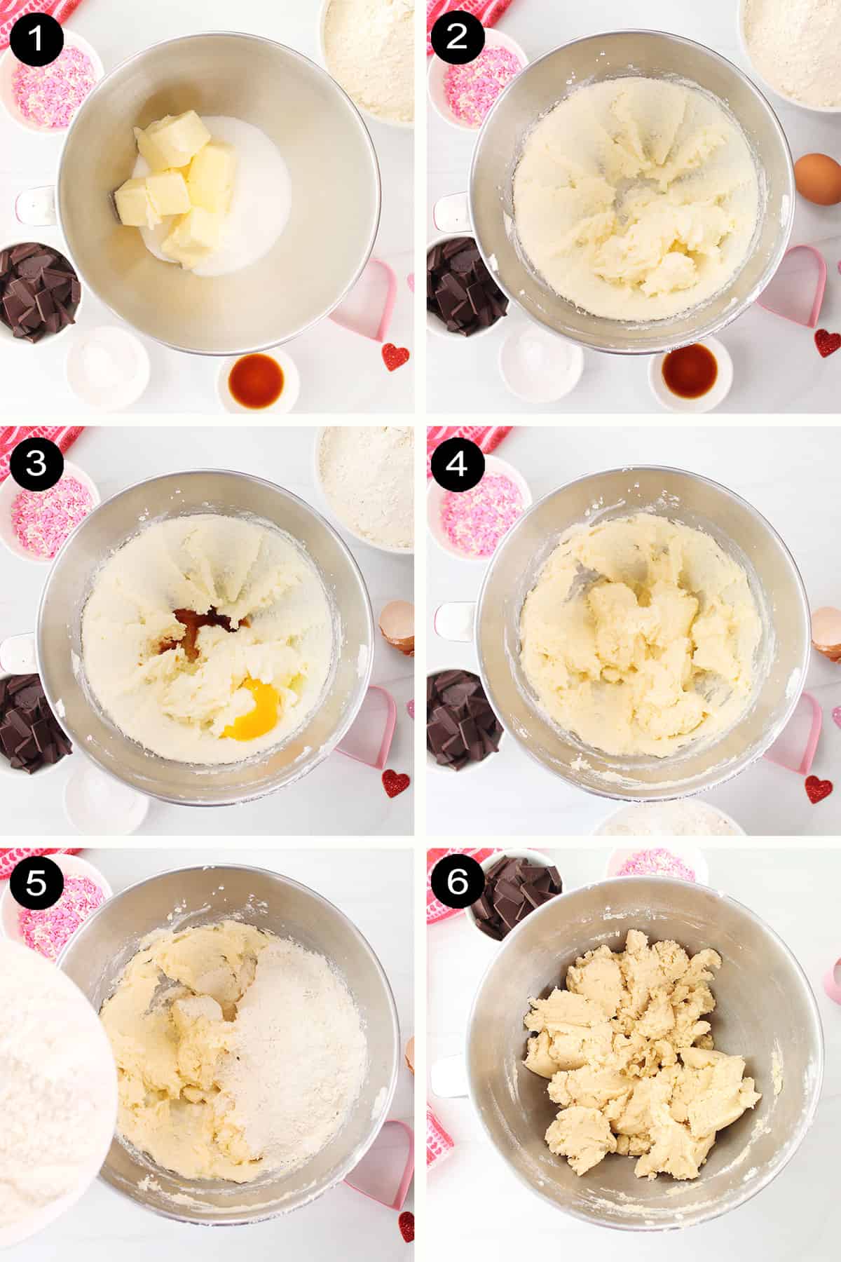 Prep steps to make sugar cookie dough.