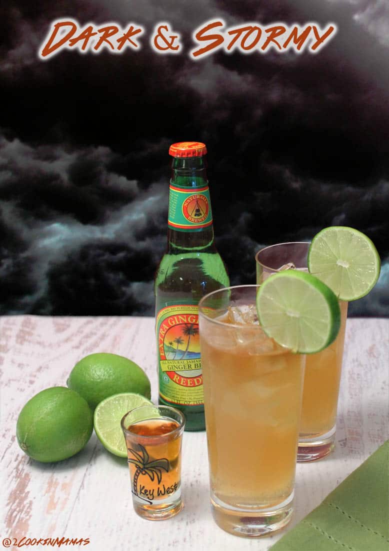 Dark & Stormy | 2CookinMamas A smooth, not so sweet, rum cocktail that has that mellow rum taste with a hint of lime and spiced up with a tang of ginger. 