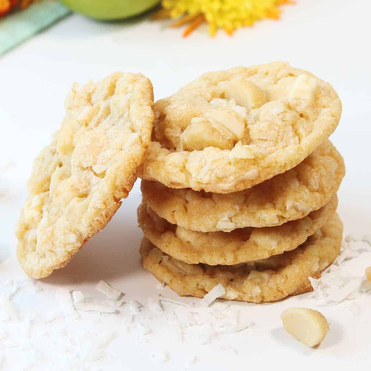 Closeup of stack of cookies.