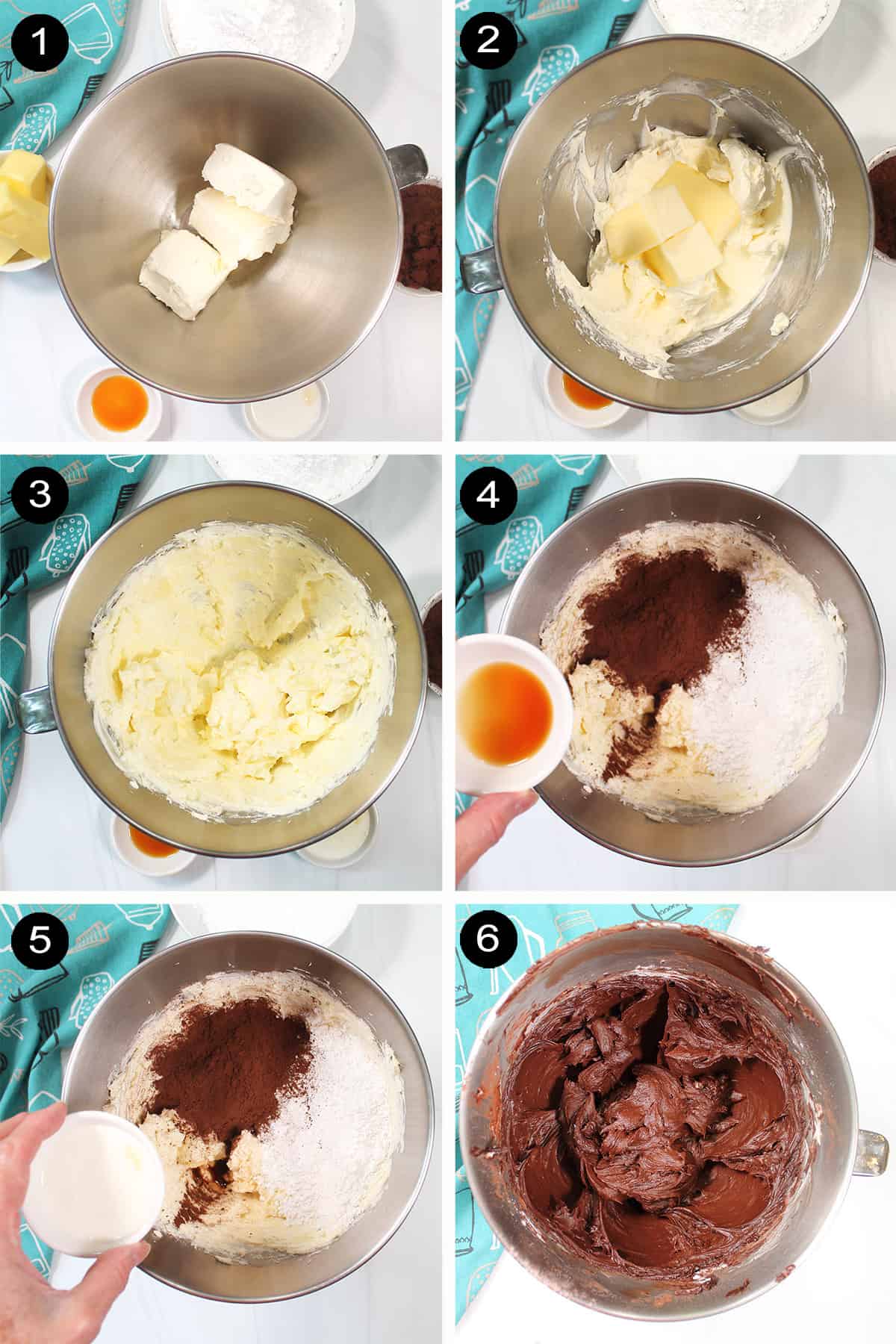 Steps to make chocolate cream cheese frosting for cake.