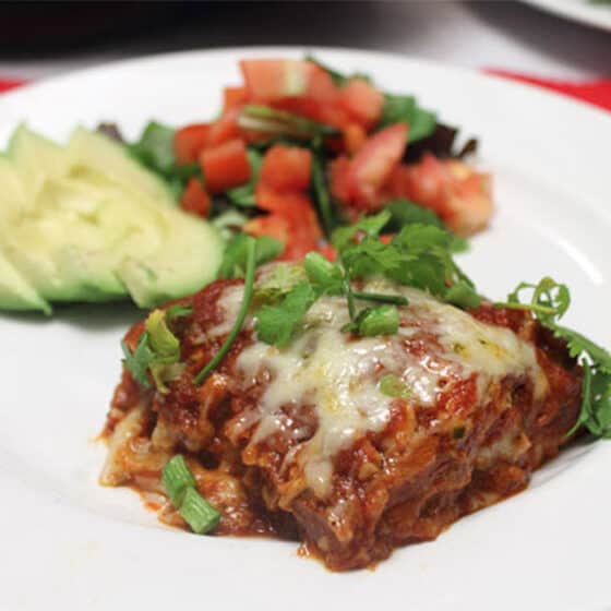 Turkey Enchilada Casserole square | 2 Cookin Mamas