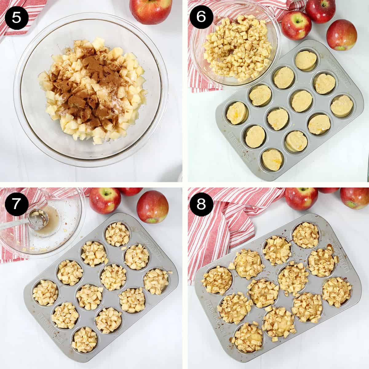 Making apple topping and baking apple muffins.