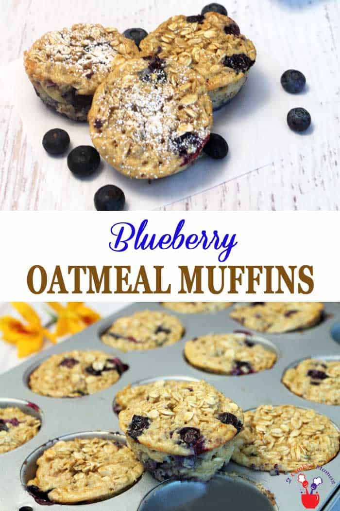 Blueberry Oatmeal Muffins are a healthy grab-n-go breakfast that tastes delicious. Easy to make with plenty of whole grain oats, antioxidant-rich blueberries, protein-packed yogurt and flavored with almond extract & cinnamon. It's like oatmeal you can hold in your hand! #muffins #oatmeal #blueberries #breakfast #healthy #recipe
