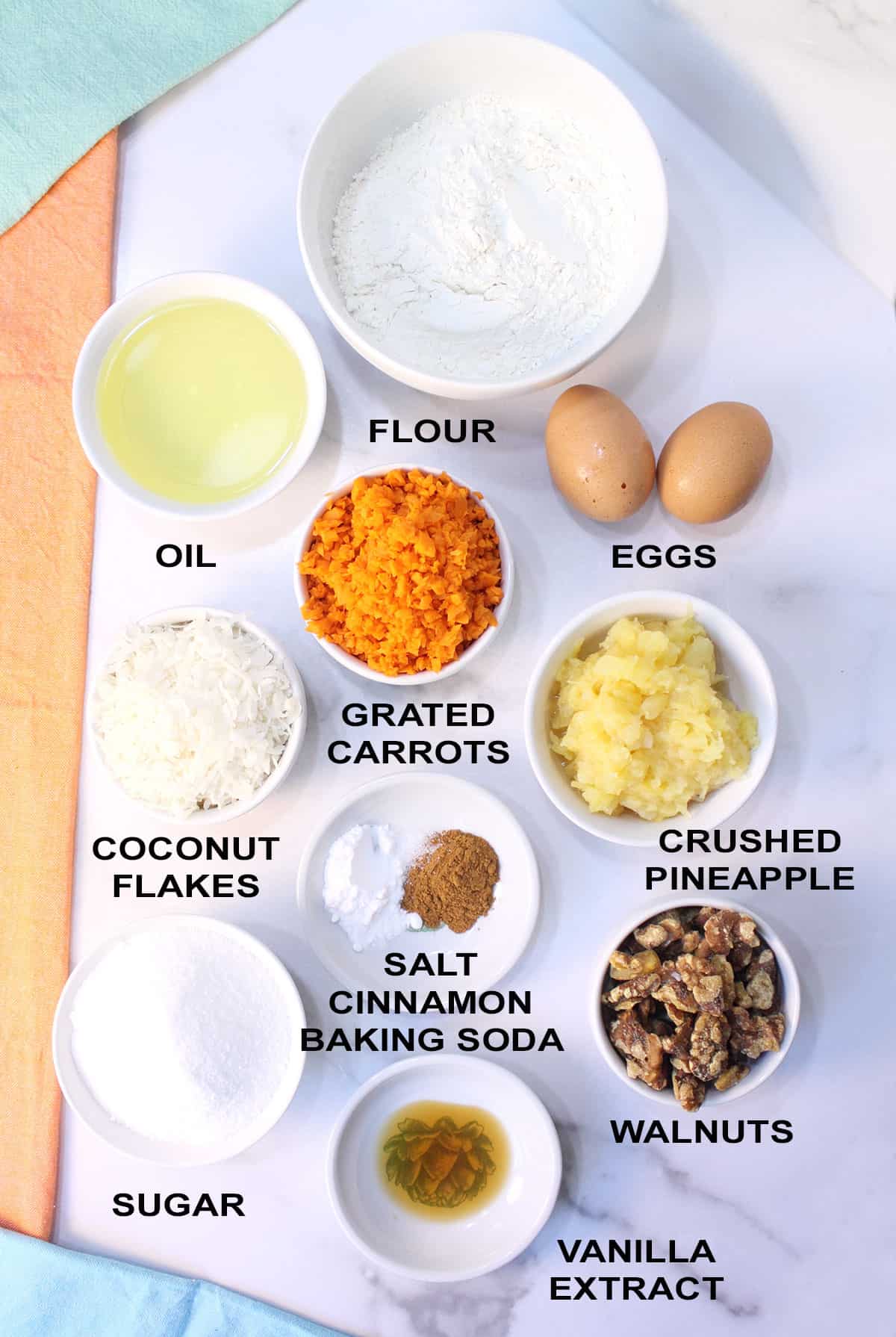 Carrot cake layer ingredients.