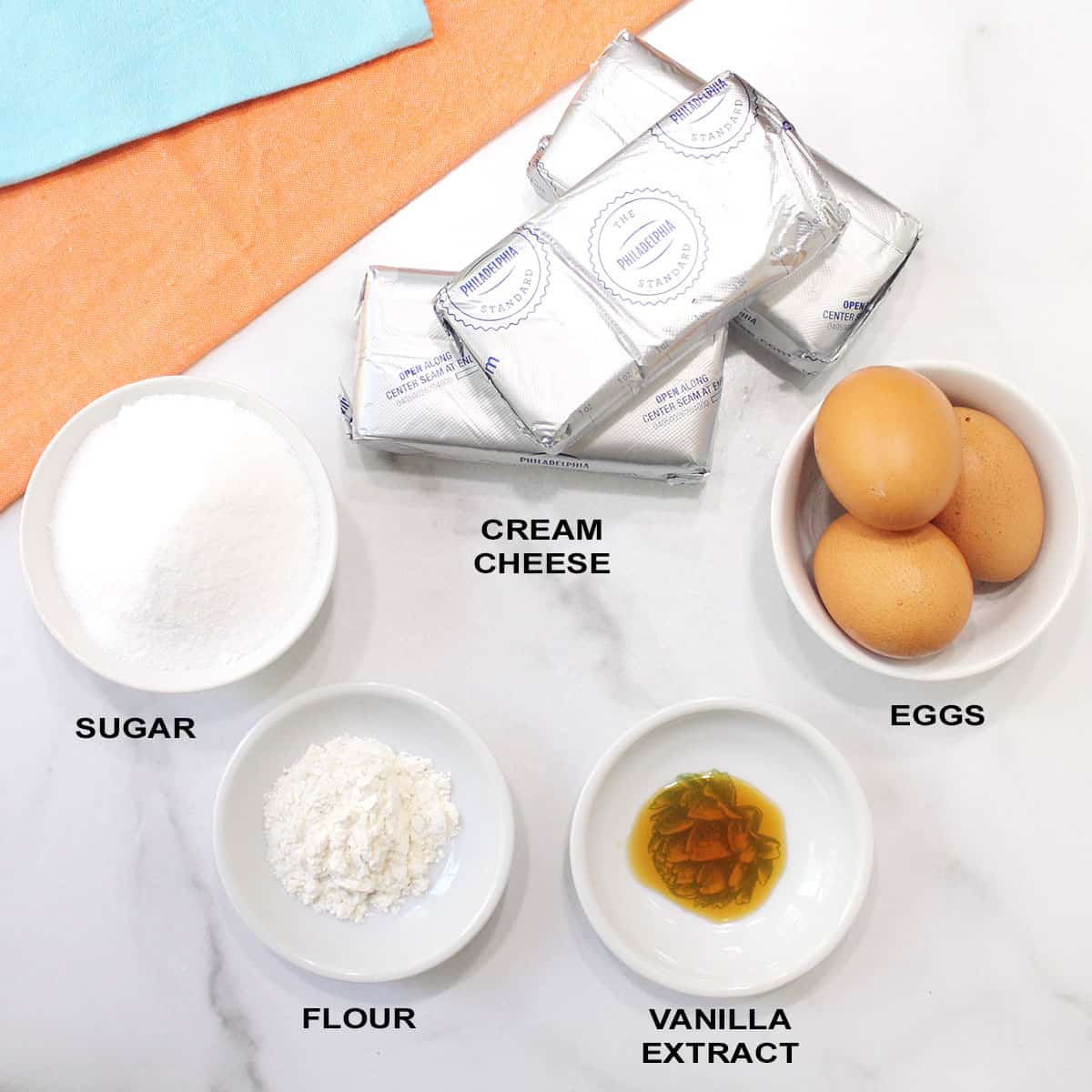 Cheesecake layer ingredients.