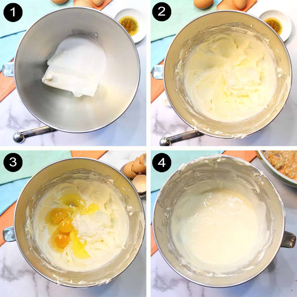 Prep steps to make cheesecake batter.