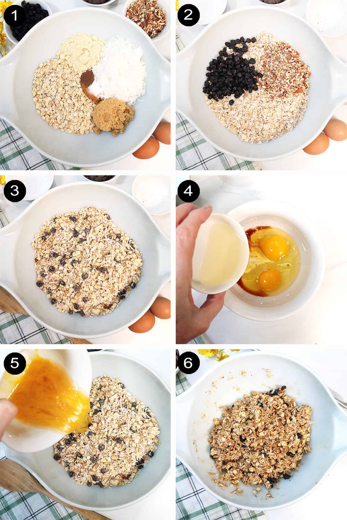 Collage of steps to make blueberry breakfast cookies.