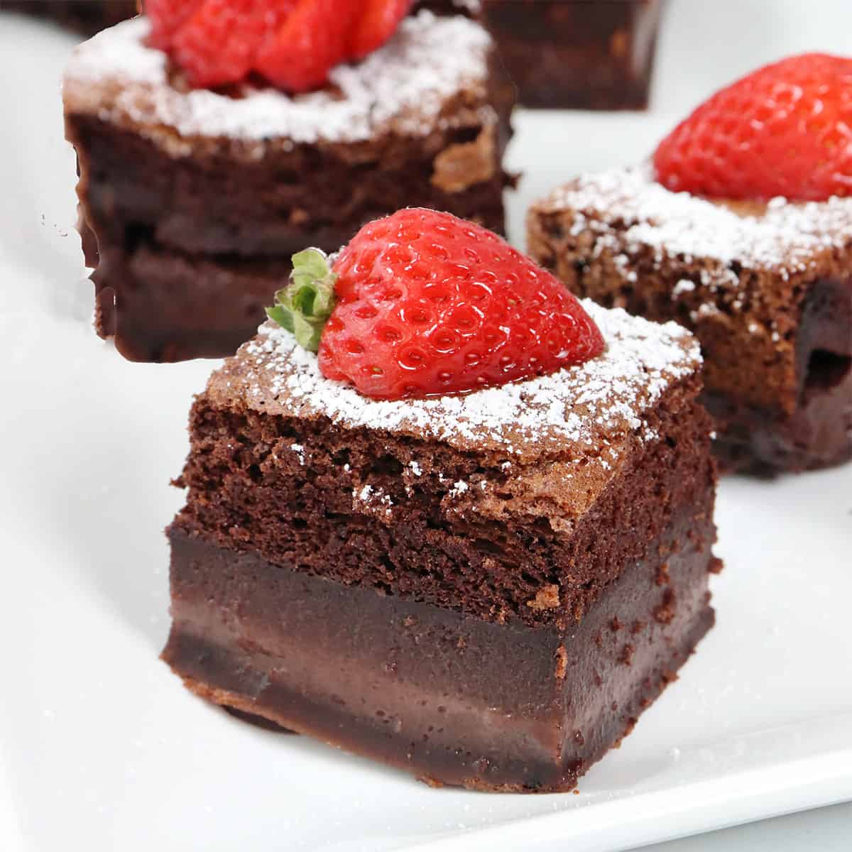 Showing layers of Chocolate Magic Cake.