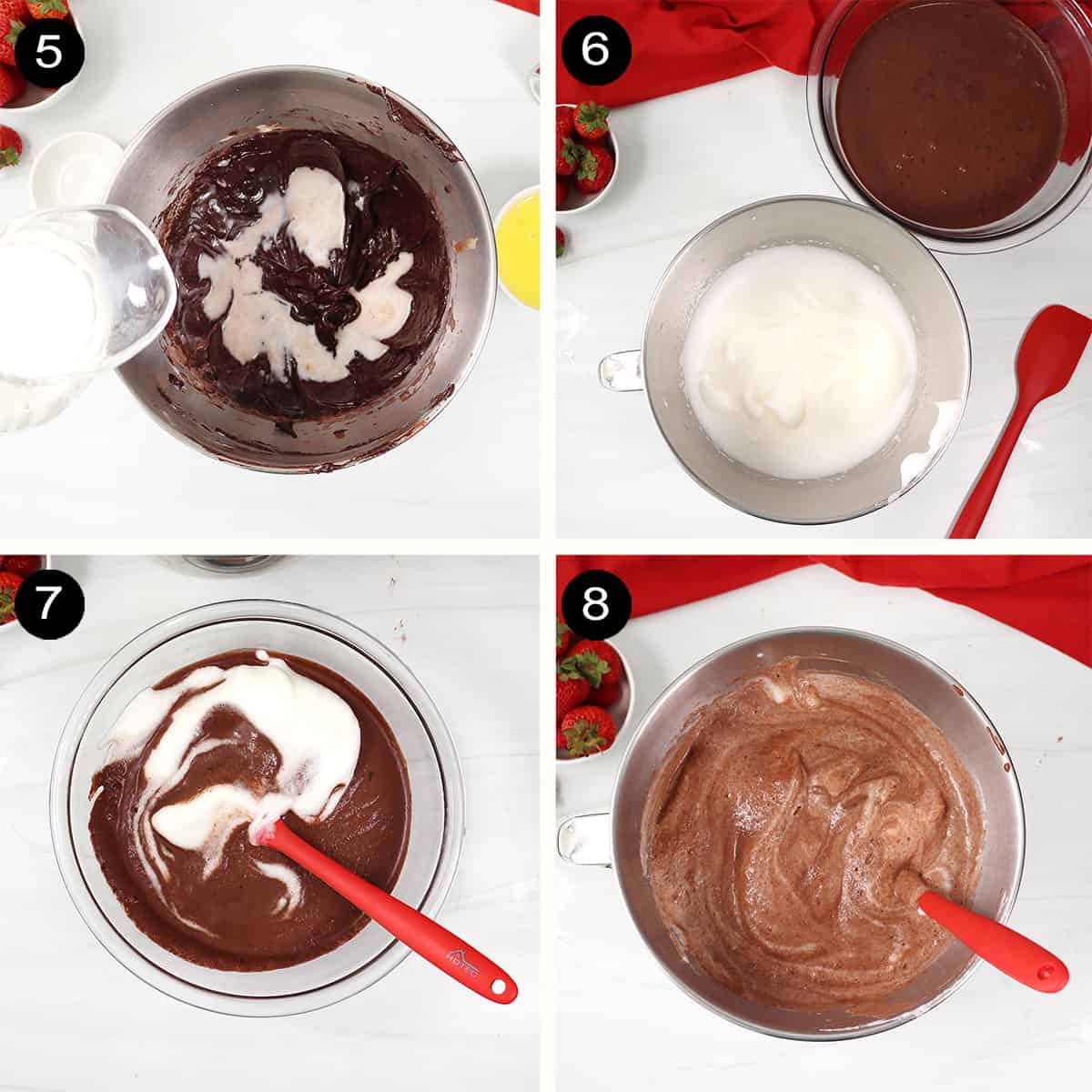 Finishing steps to make Chocolate Magic Custard Cake batter.