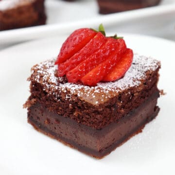 Single slice of Chocolate Magic Cake on plate.