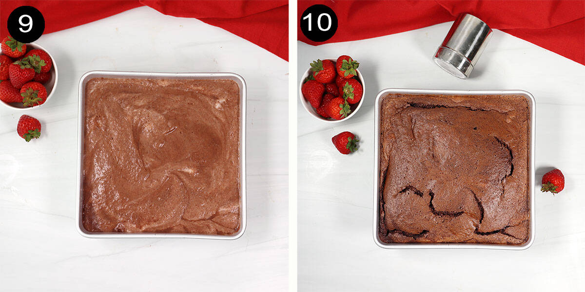 Unbaked and baked magic cake.