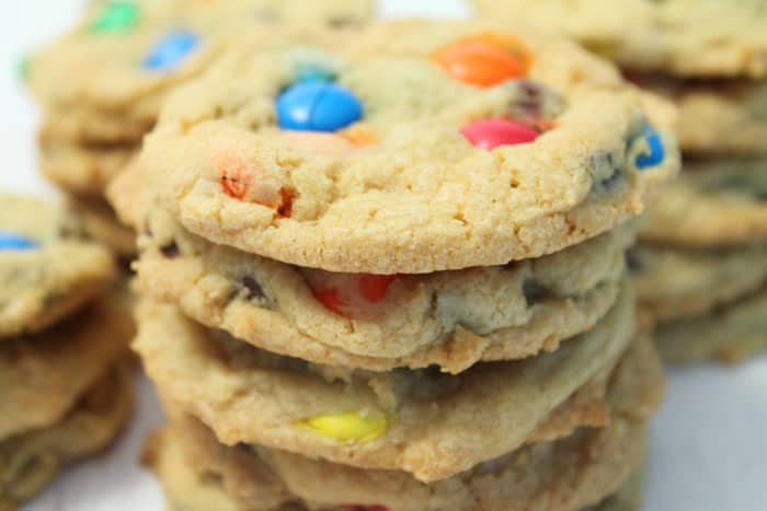 M&Ms Chocolate Chip Cookies closeup|2CookinMamas