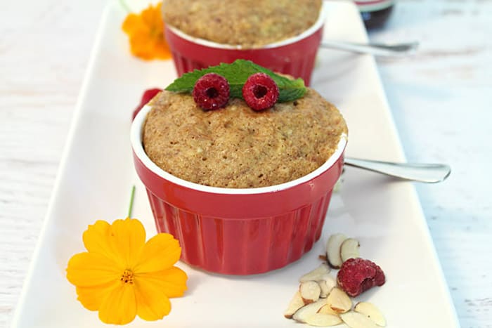 Almond Butter Mug Cake raspberry garnish | 2 Cookin Mamas