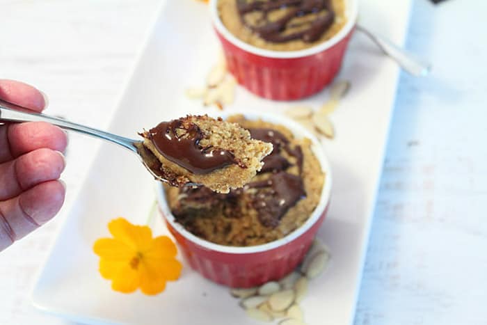 Almond Butter Mug Cake bite | 2 Cookin Mamas