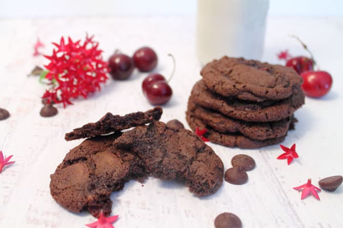 Chocolate Chocolate Cherry Cookies take a bite | 2 Cookin Mamas