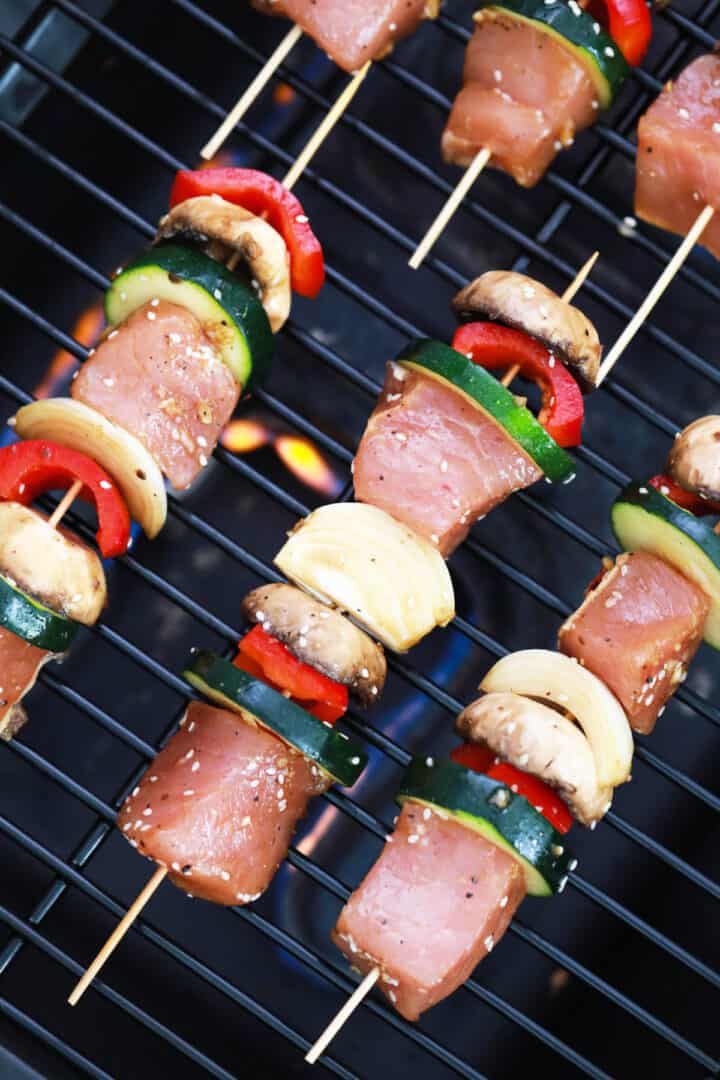 Grilling bulgogi skewers.