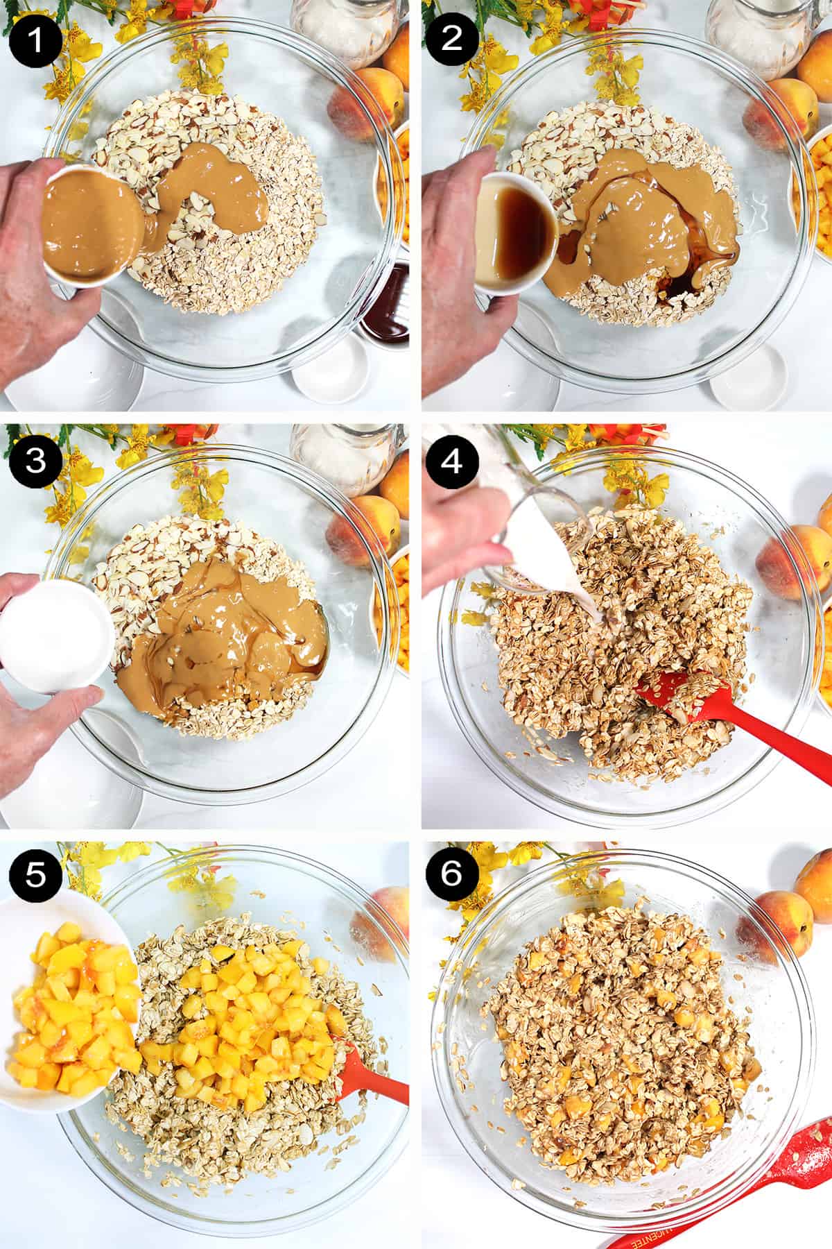 Steps to make healthy peach muffins.