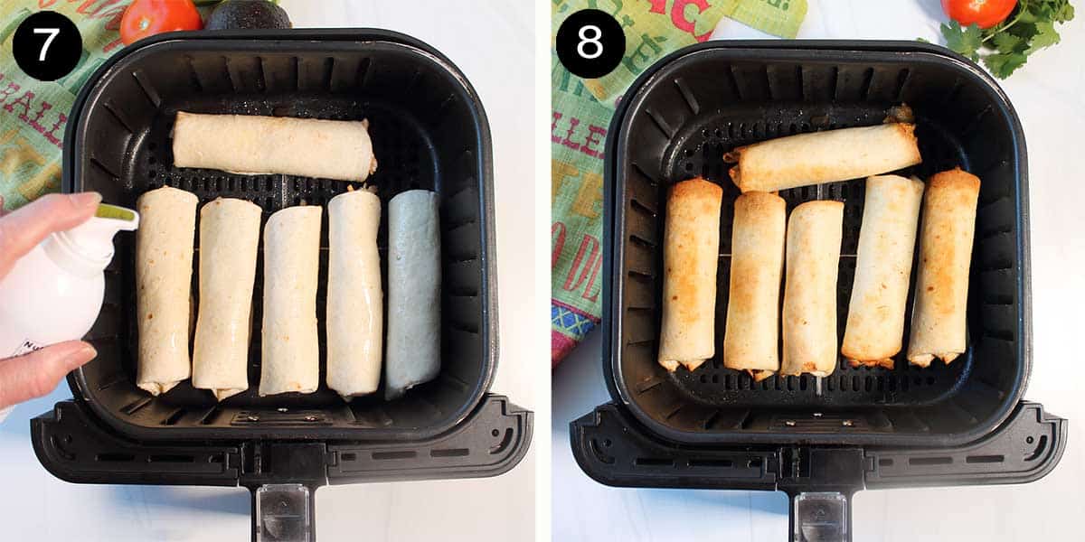 Steps to air fry taquitos.