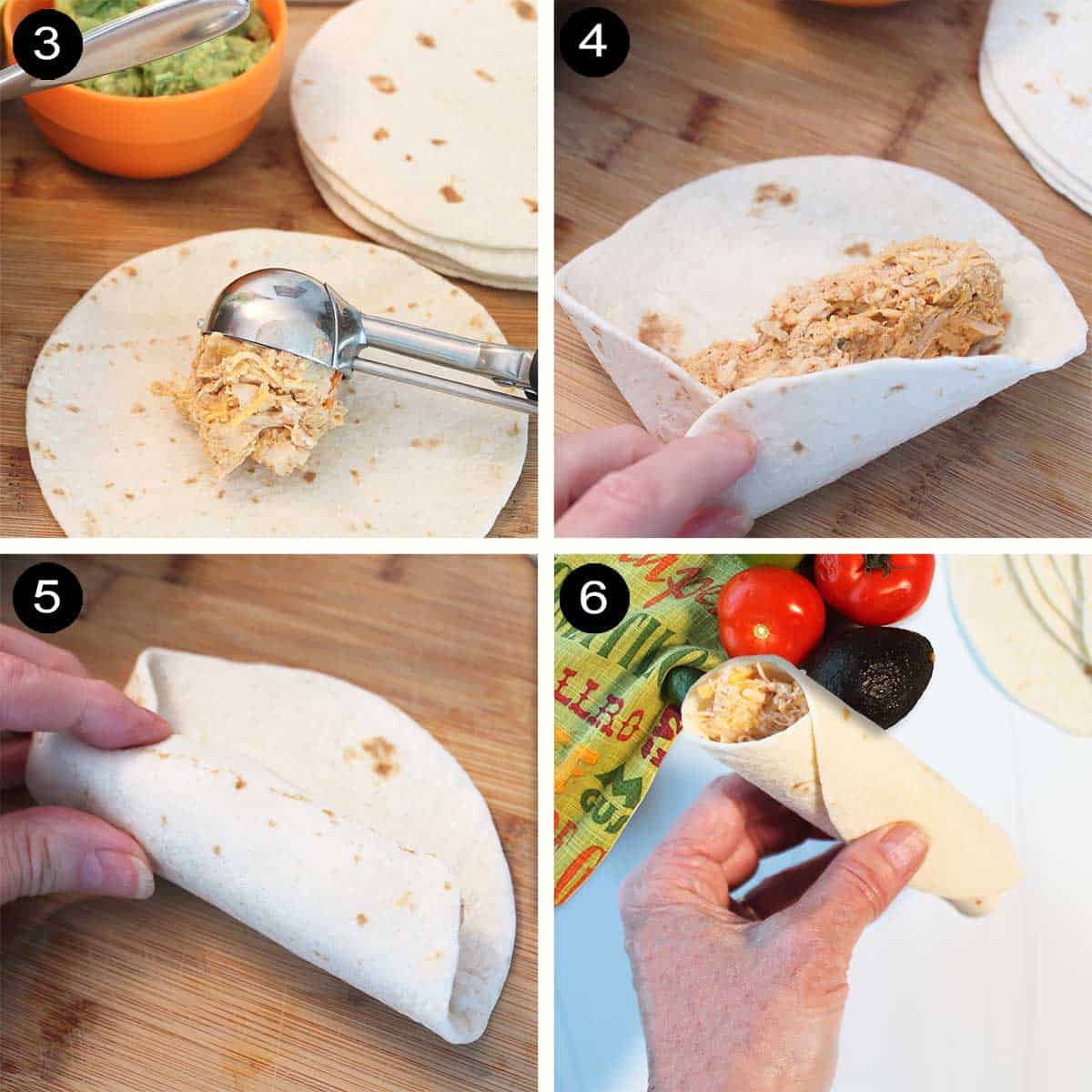 Prep steps for rolling taquitos.