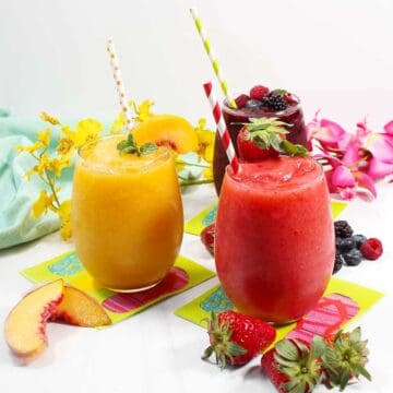 Garnished wine slushie in 3 flavors.