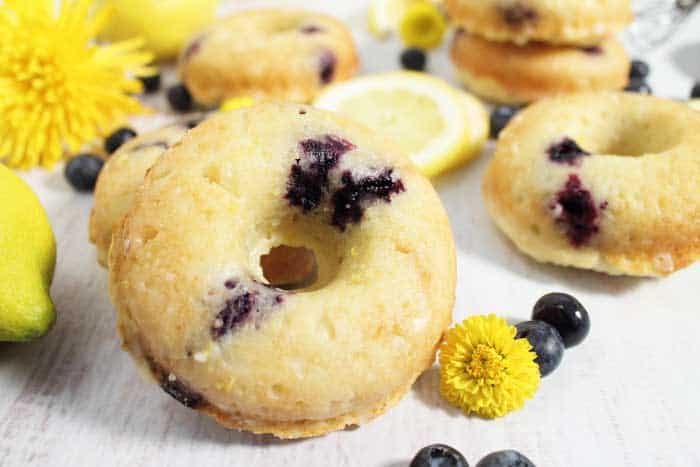 Lemon Blueberry Doughnuts closeup wide 