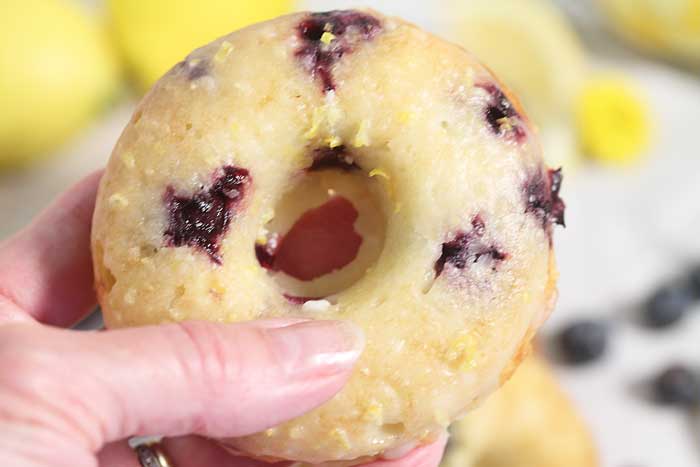 Lemon Blueberry Doughnuts single closeup