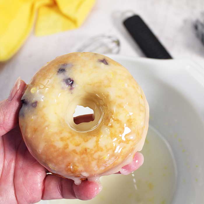 Lemon Blueberry Doughnuts wet with glaze