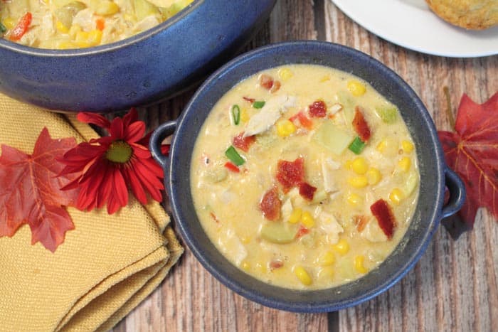 Chicken Corn Chowder bowl | 2 Cookin Mamas