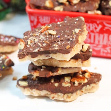 Closeup of stacked microwave toffee.