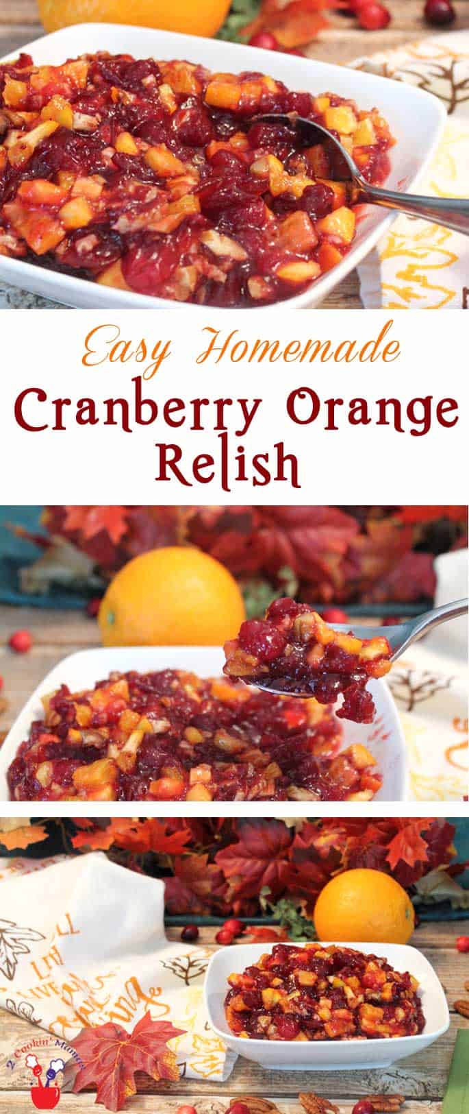 Fresh, tart, homemade cranberry orange relish is easy to make & the perfect side dish to serve with your holiday turkey. #relish #cranberryrelish #cranberry #sidedish #Thanksgiving #Thanksgivingside