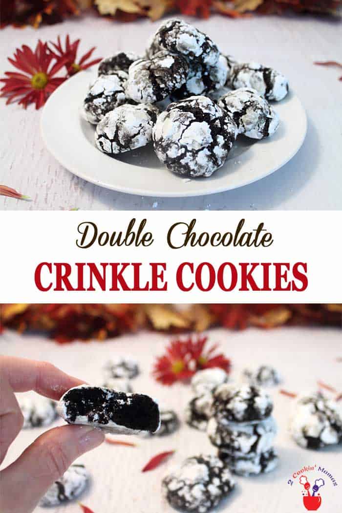 Double Chocolate Crinkle Cookies bring all the taste of rich dark chocolate with the added benefit of an antioxidant blast. No one will be the wiser that you've snuck a few fruits & veggies into these sweet, fudgy, chocolaty cookies. #Christmascookies #cookies #chocolate #baking #recipe