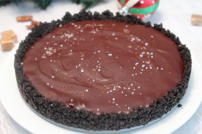 Salted Caramel Pecan Chocolate Pie closeup | 2 Cookin Mamas