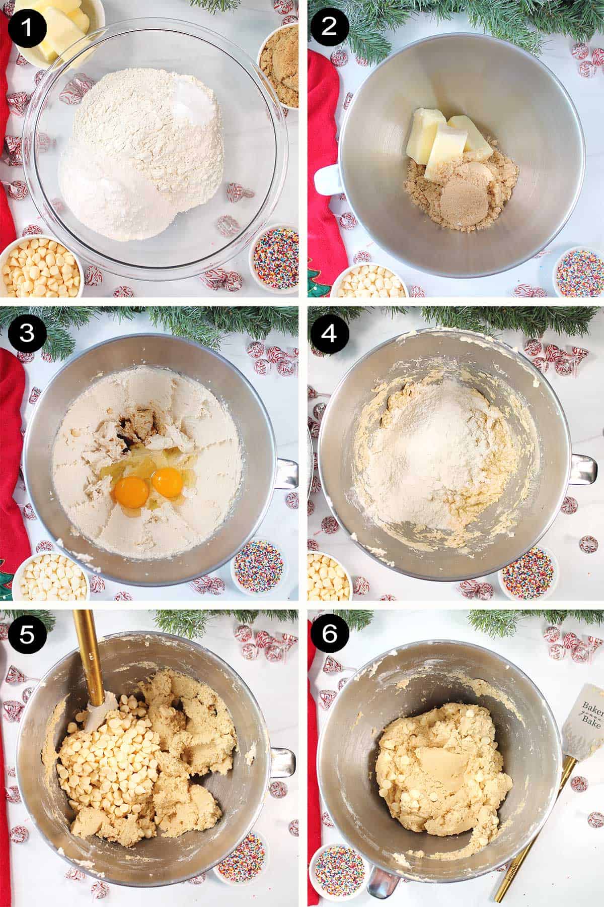 Prep steps for Peppermint White Chocolate Cookies.