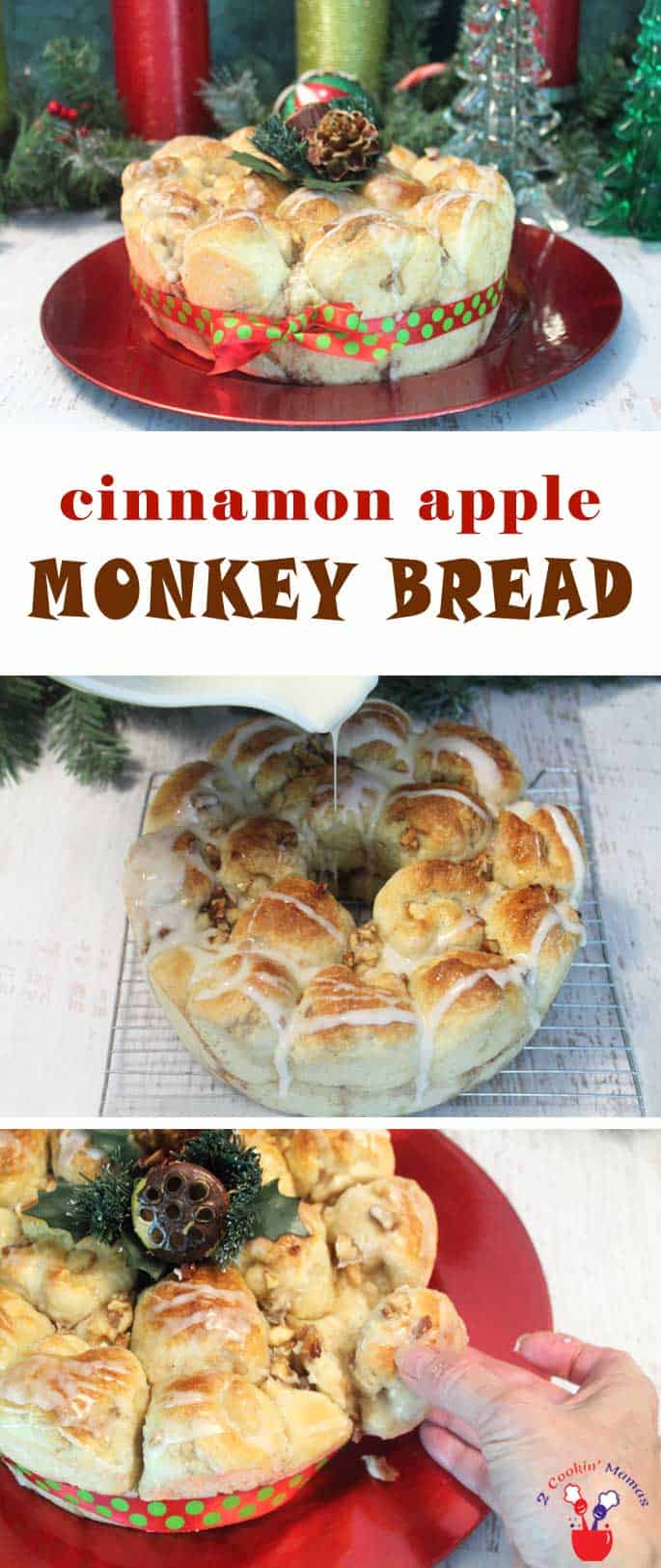 Little balls of sweet dough filled with cinnamon apples and pecans make this cinnamon apple monkey bread a breakfast favorite. #breakfast #monkeybread #bread #recipe #apples