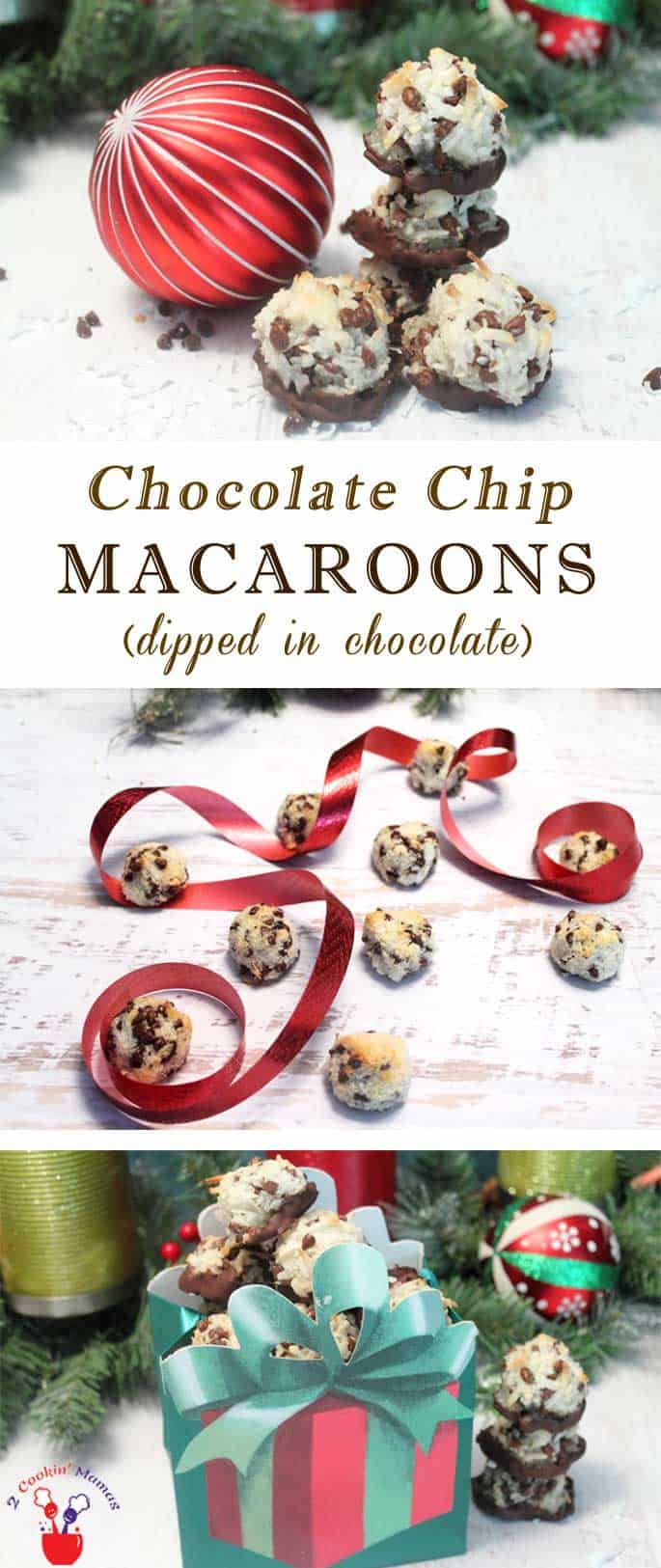 Coconuty Chocolate Chip Macaroons are simple to make, deliciously chewy & gluten-free! And you just have to dip them in chocolate! #cookies #coconut #macaroons #chocolatechips #recipe