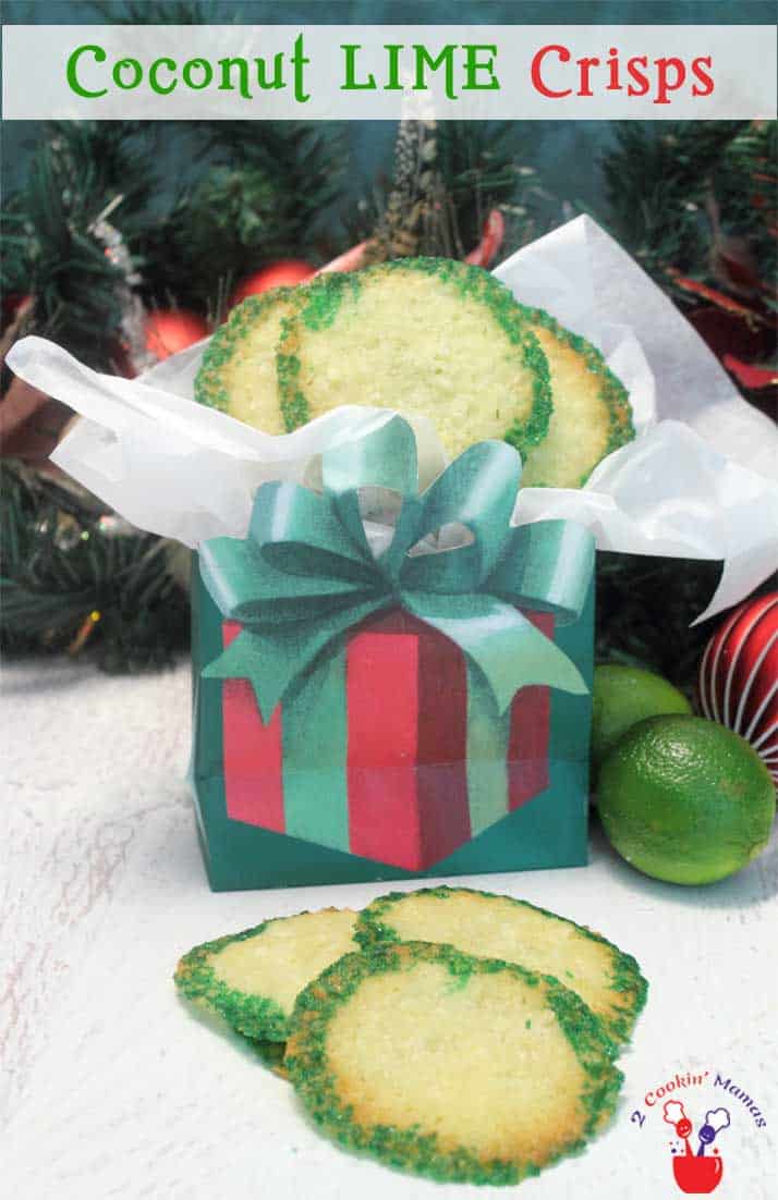 Coconut Lime Crisps stuffed in red & green Christmas bag.