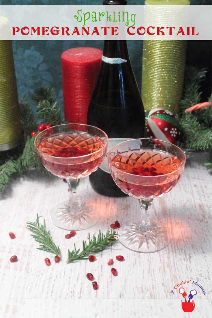 Sparkling Pomegranate Cocktail | 2 Cookin Mamas Celebrate the holidays with this bubbly cocktail full of pomegranate juice, orange liqueur, vodka and champagne. #recipe