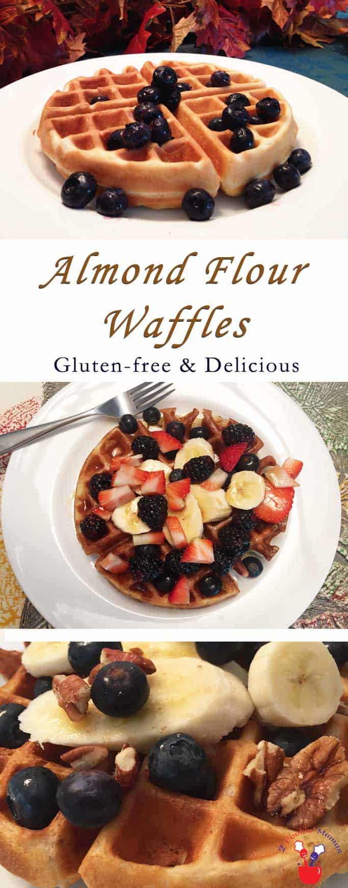Almond Flour Waffles main | 2 Cookin Mamas Our Almond Flour Waffles are perfect for both gluten-free & paleo diets. Made with almond flour, eggs & sweetened with honey, it's one tasty breakfast. #recipe