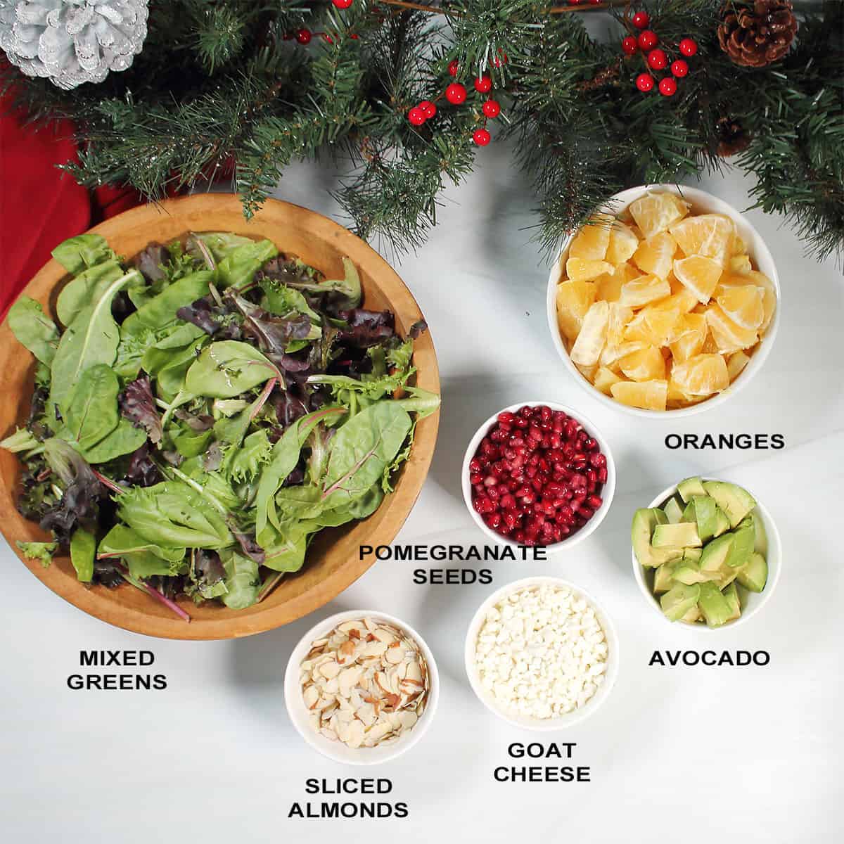Ingredients for orange pomegranate salad.