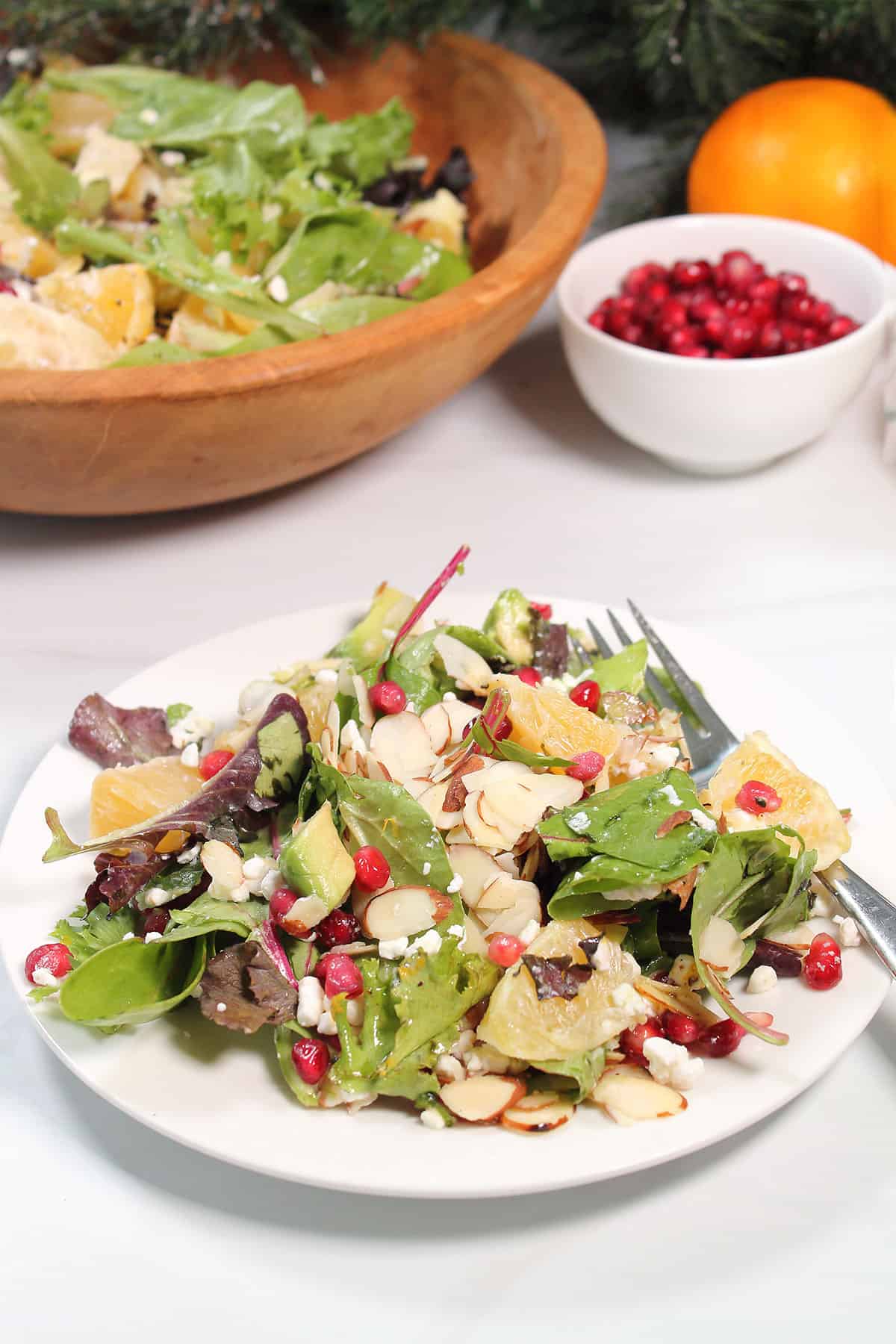 Plated winter pomegranate salad.
