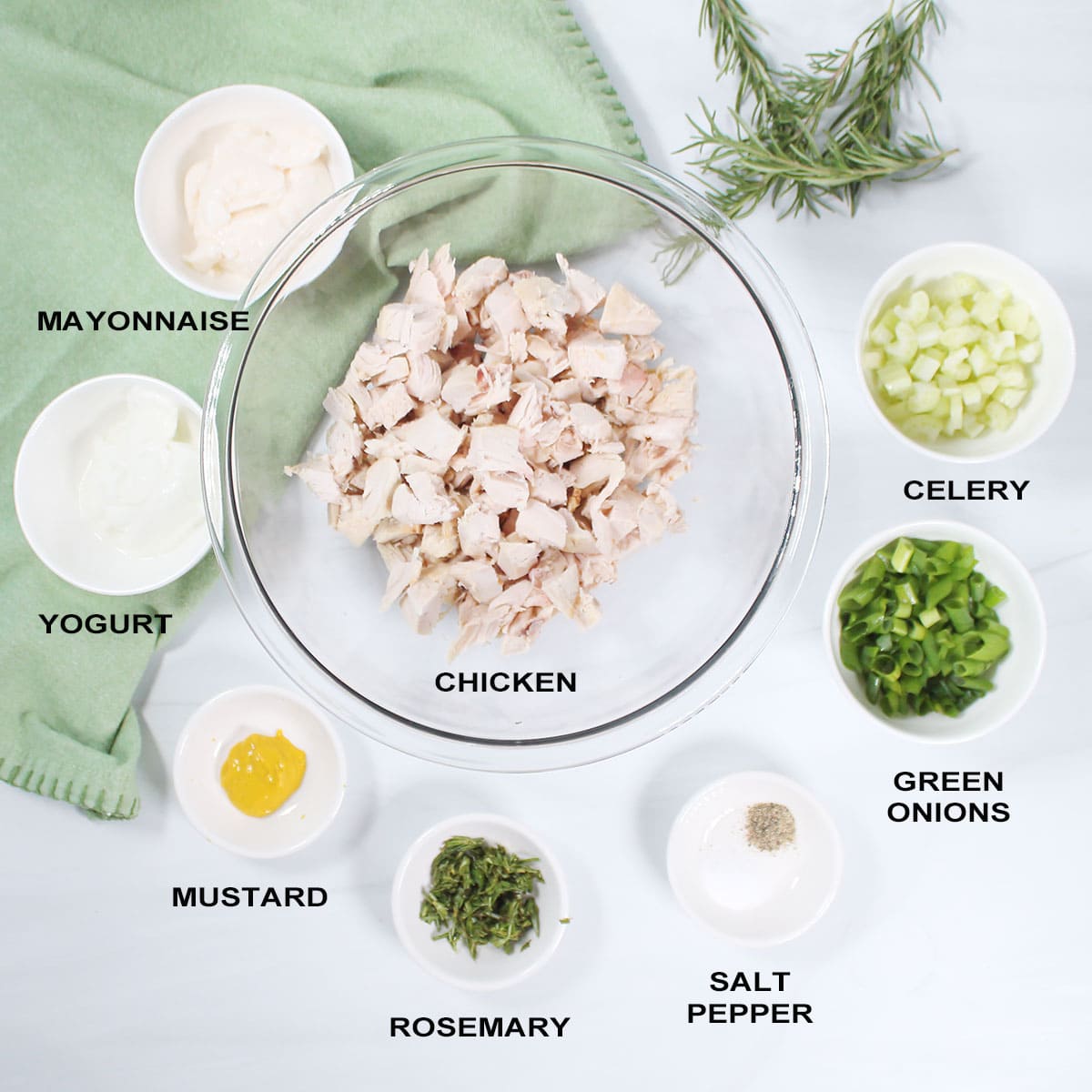 Chicken Salad with rosemary ingredients.