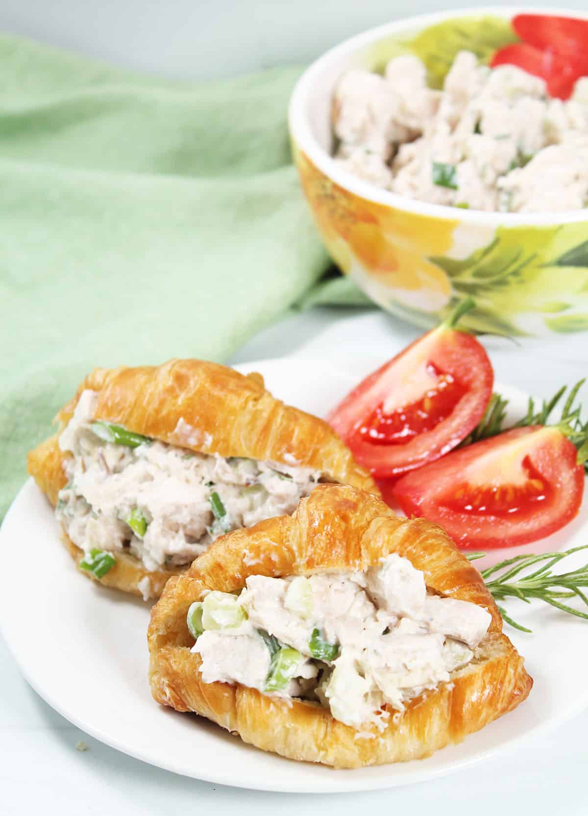 A lunch of Rosemary Chicken Salad on croissants.