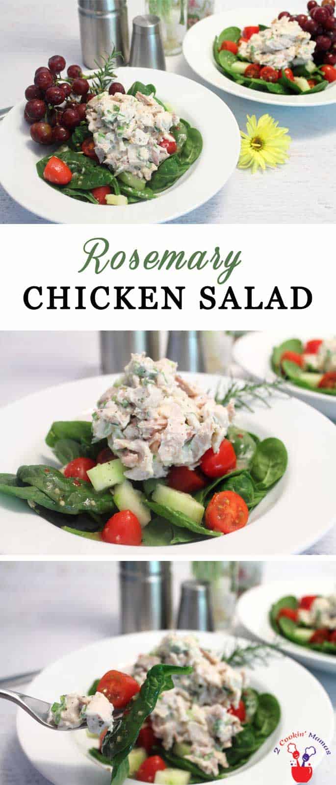 Rosemary Chicken Salad | 2 Cookin Mamas Our healthy Rosemary Chicken Salad is easy to make and, when served over our spinach salad, is packed with lean protein, fiber and important antioxidants. #recipe