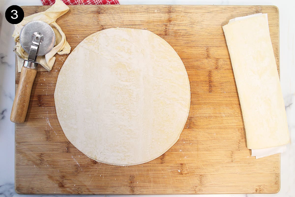 Step 3 showing 10-inch circle of puff pastry.