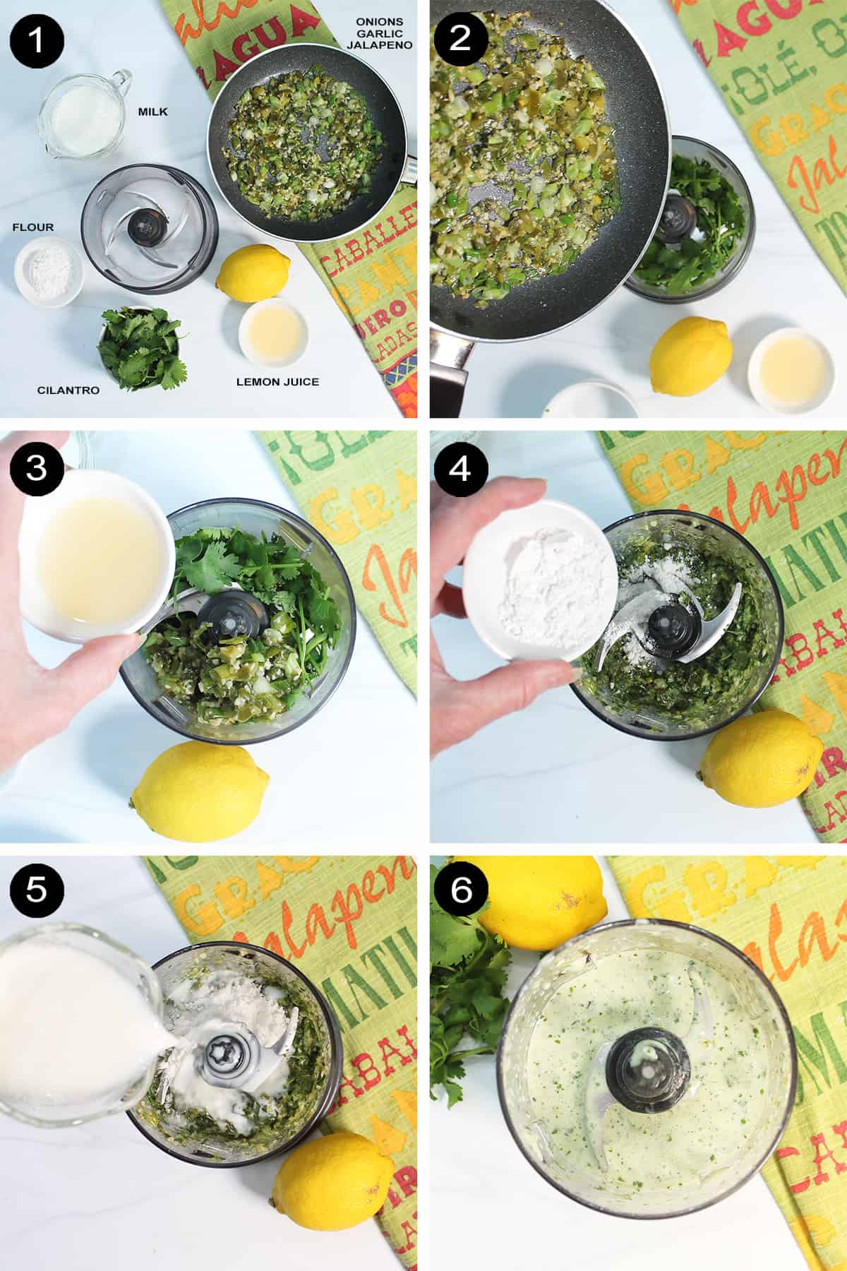 Collage of steps to make green sauce.