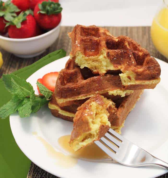 Eggnog Waffles bite | 2 Cookin Mamas