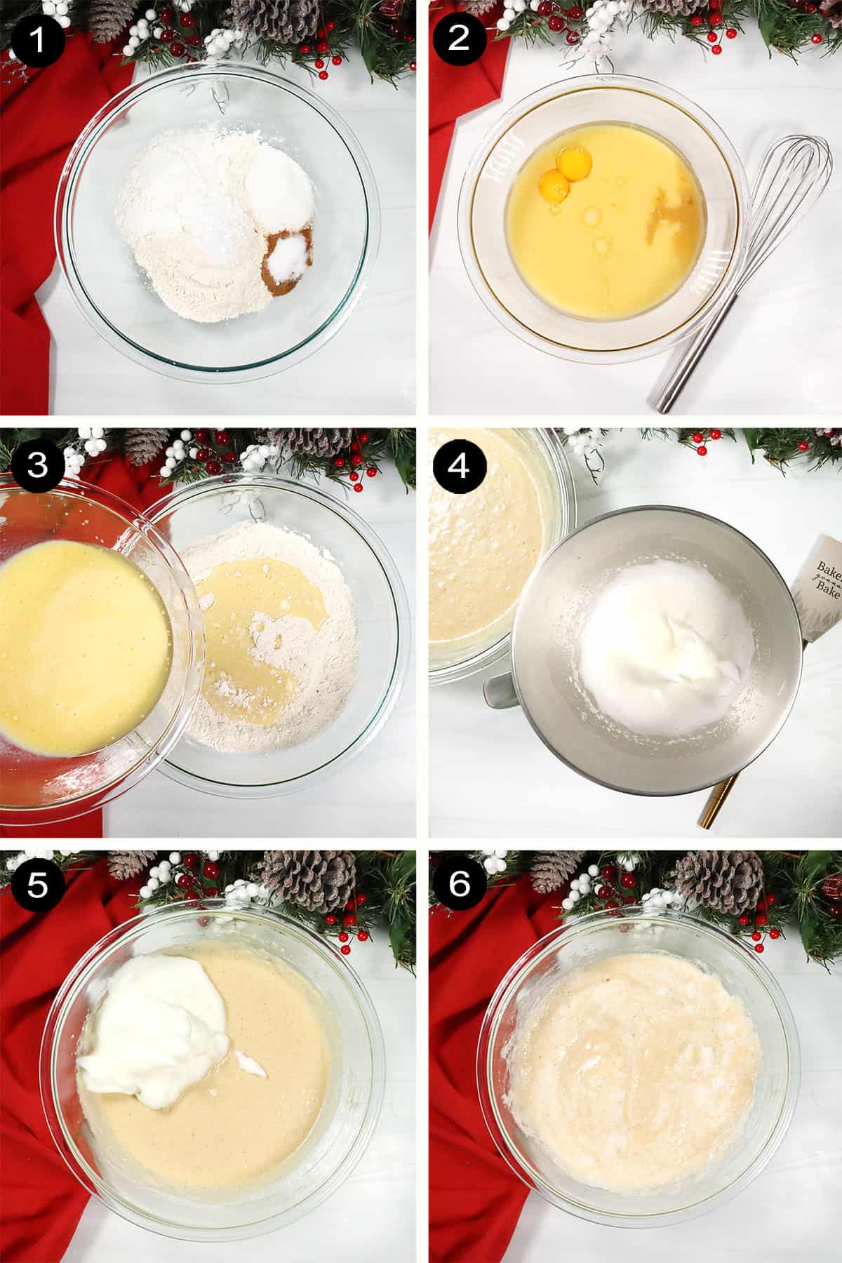 Prep steps to make waffles with eggnog.